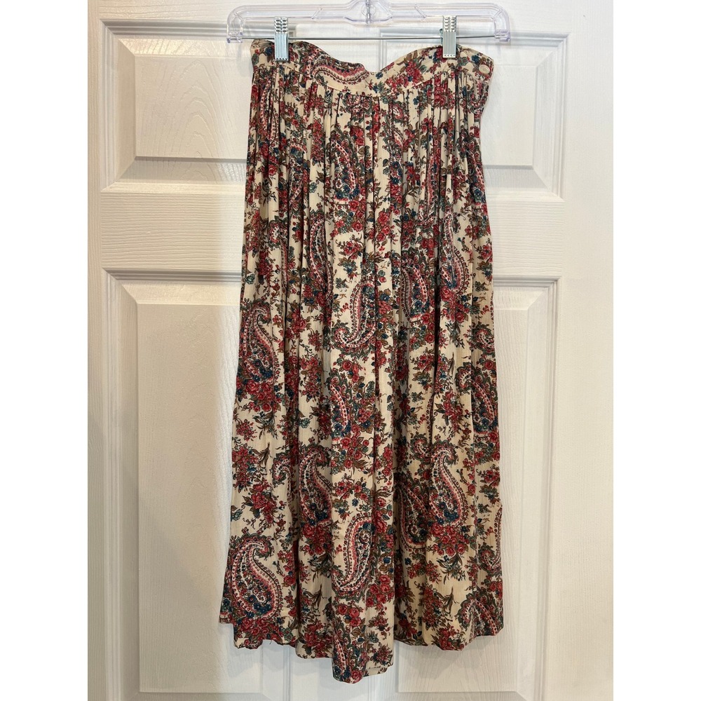 Petite Illustrations Midi Skirt Paisley Floral Vintage Boho Retro 90's Flowy